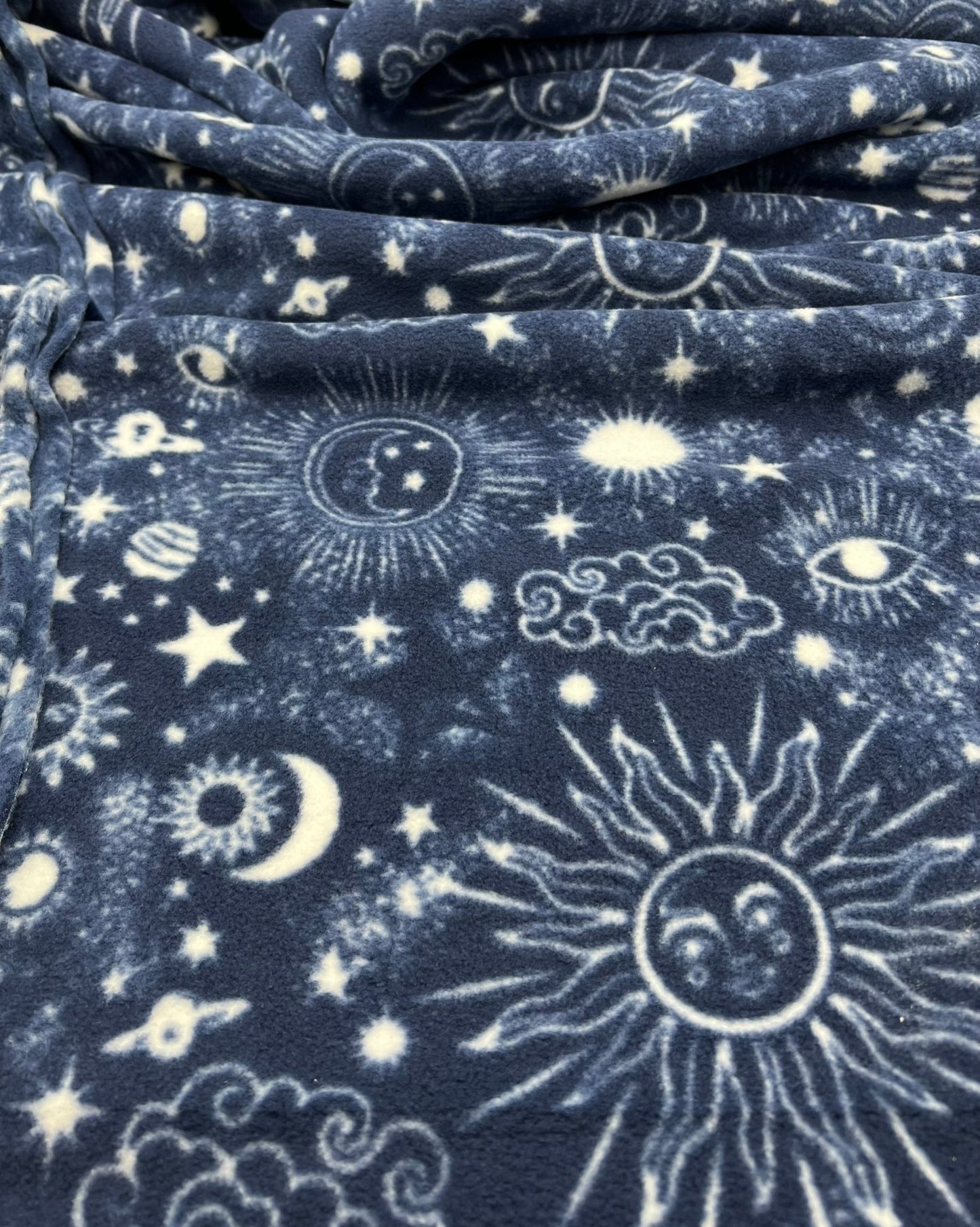 Navy Celestial Printed Anti - Pil Polar Fleece Fabric Blanket Loungewear - T9 Fabrics
