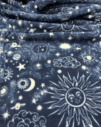 Navy Celestial Printed Anti - Pil Polar Fleece Fabric Blanket Loungewear - T9 Fabrics
