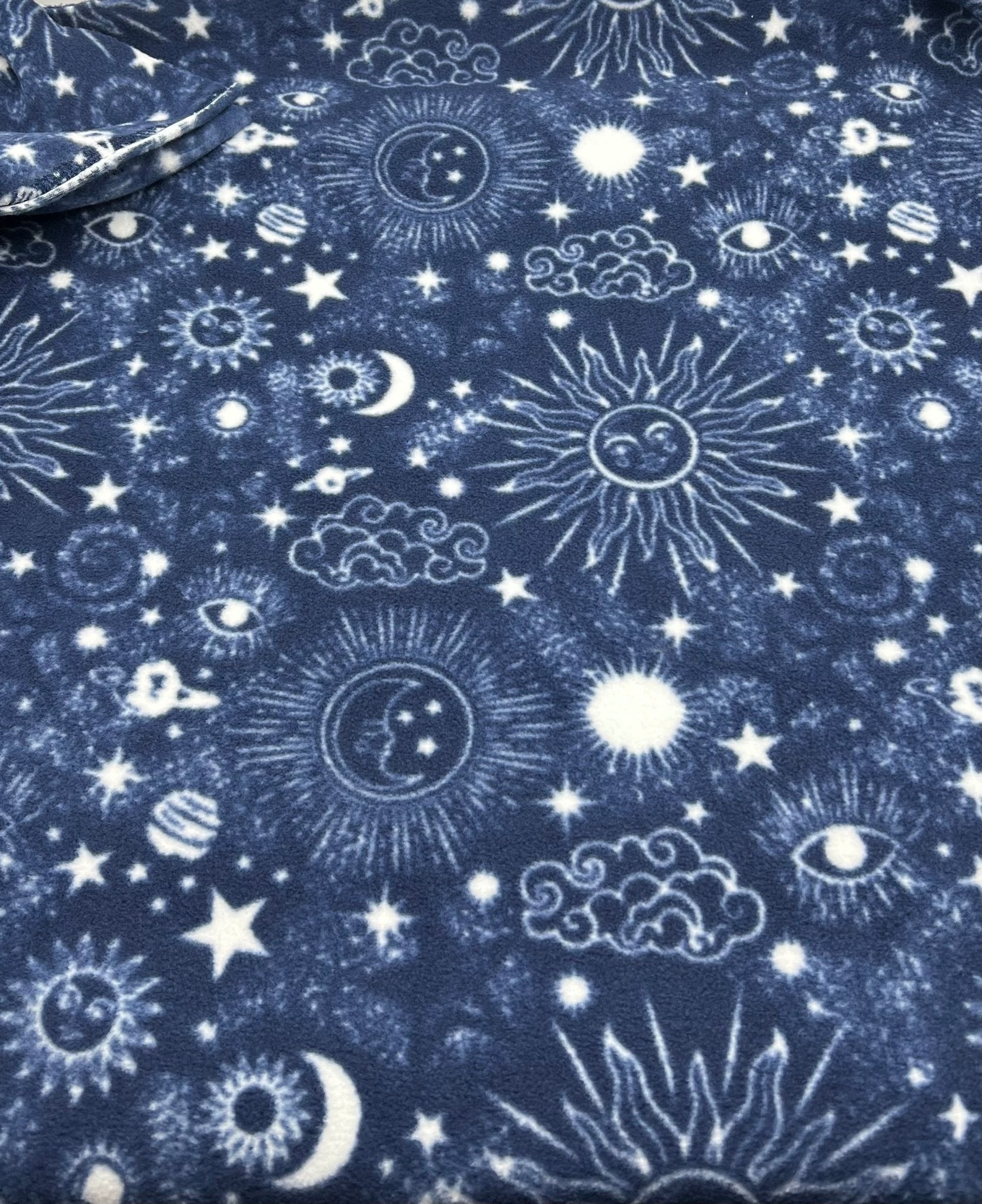 Navy Celestial Printed Anti - Pil Polar Fleece Fabric Blanket Loungewear - T9 Fabrics