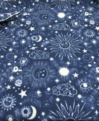 Navy Celestial Printed Anti - Pil Polar Fleece Fabric Blanket Loungewear - T9 Fabrics