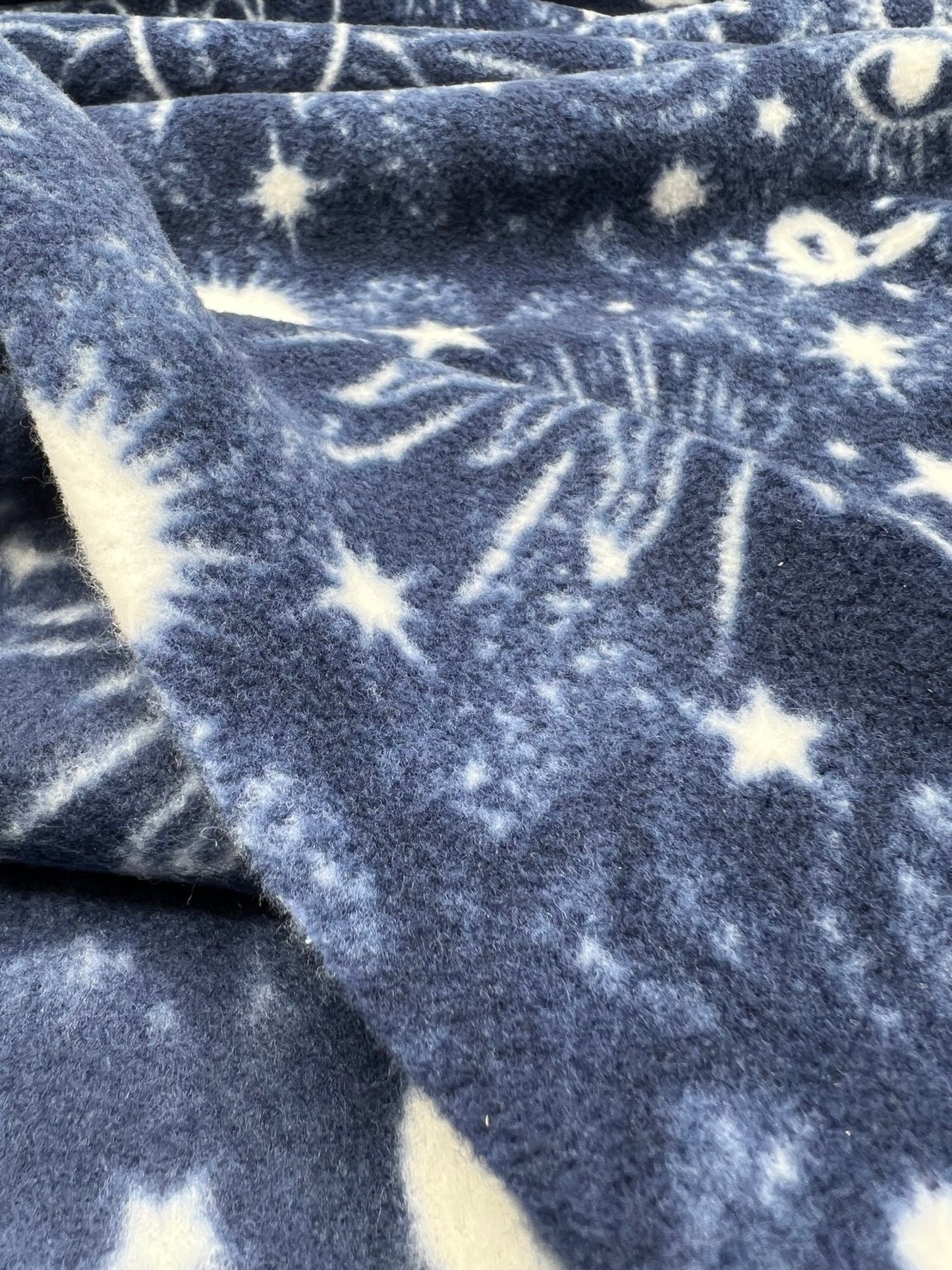 Navy Celestial Printed Anti - Pil Polar Fleece Fabric Blanket Loungewear - T9 Fabrics