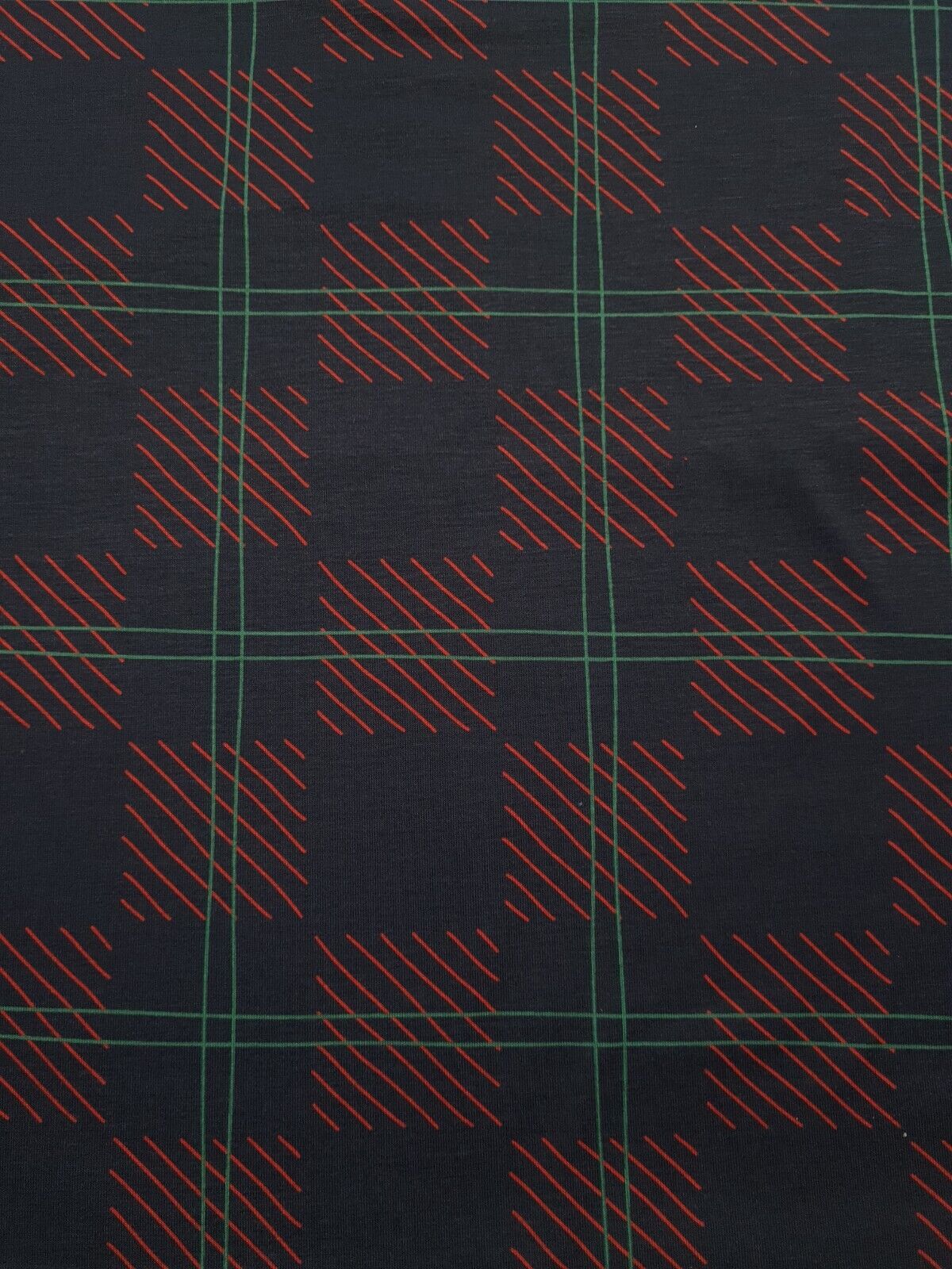 Navy Checkered Detail Print Spun Poly Stretch Fabric - T9 Fabrics