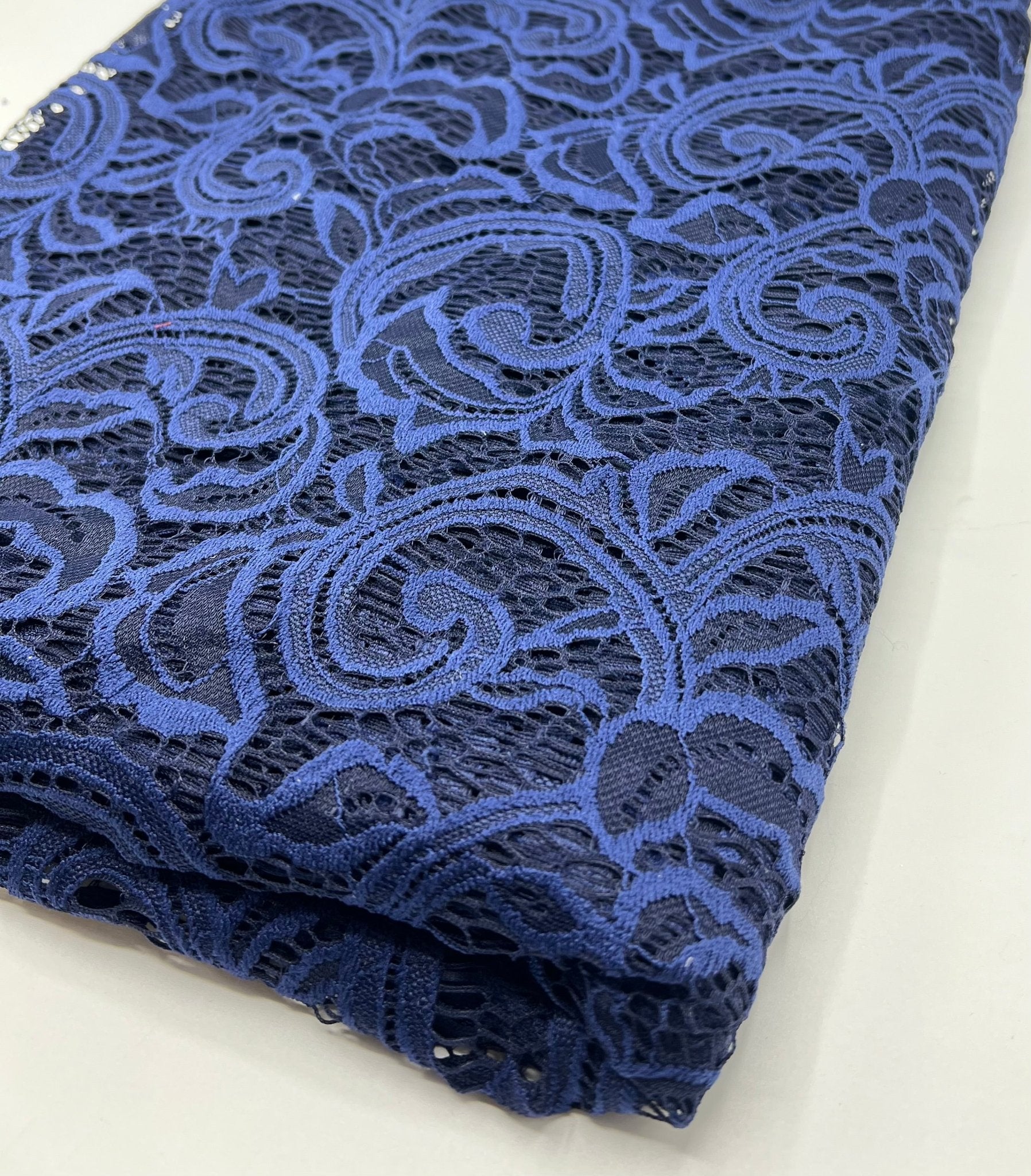Navy Floral Lace Fabric Stretch - T9 Fabrics