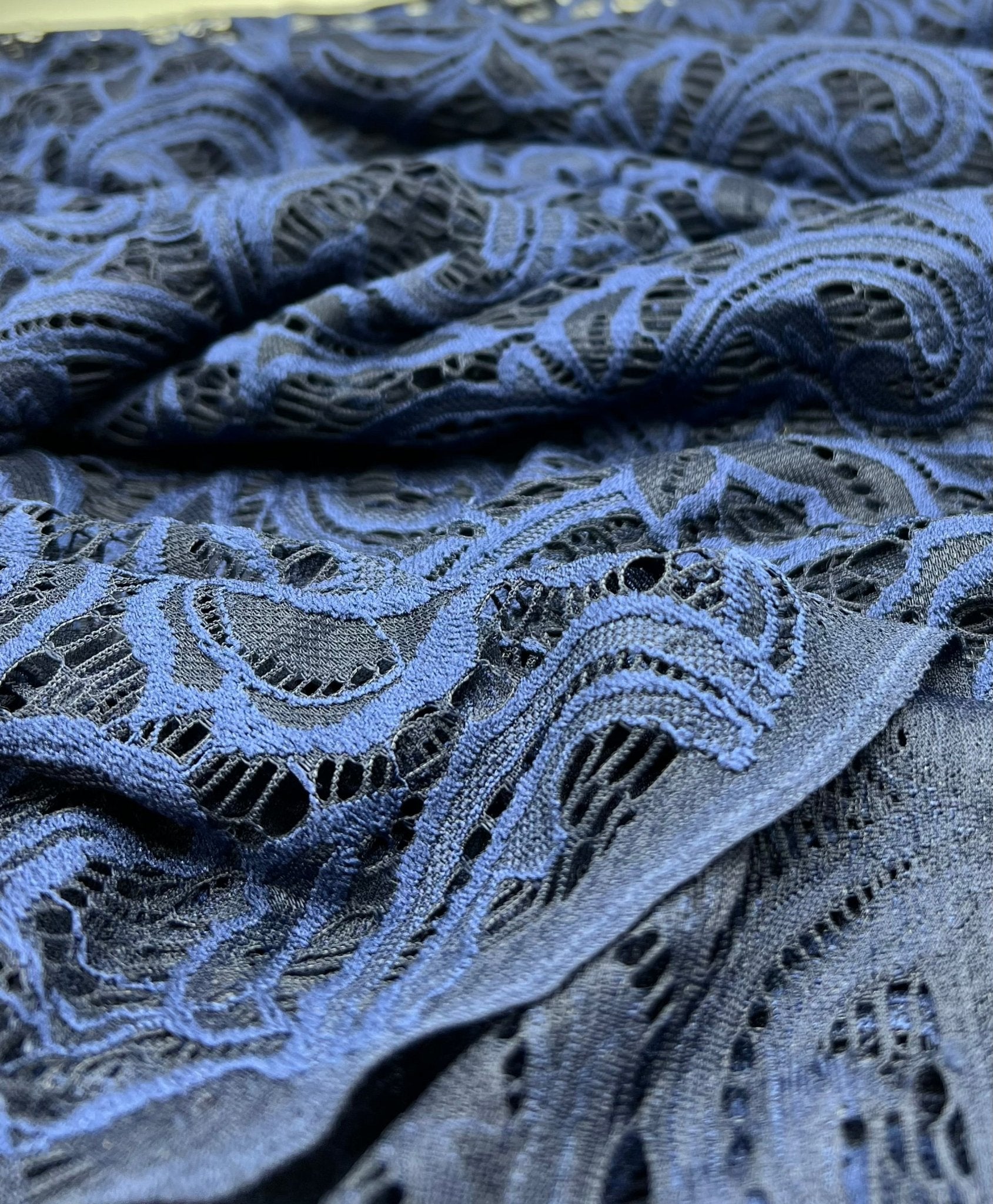Navy Floral Lace Fabric Stretch - T9 Fabrics