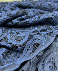 Navy Floral Lace Fabric Stretch - T9 Fabrics