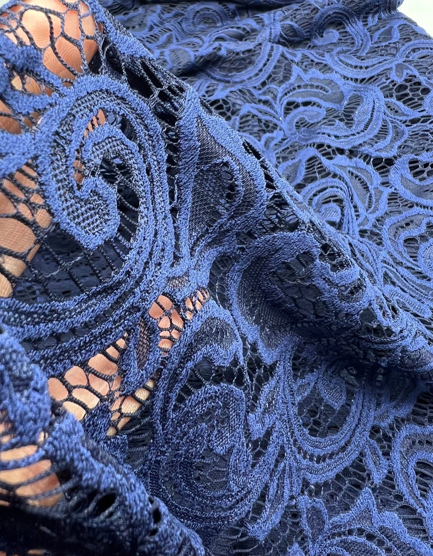 Navy Floral Lace Fabric Stretch - T9 Fabrics
