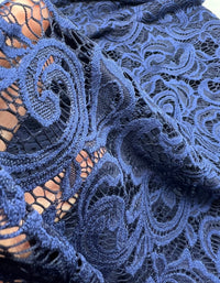 Navy Floral Lace Fabric Stretch - T9 Fabrics