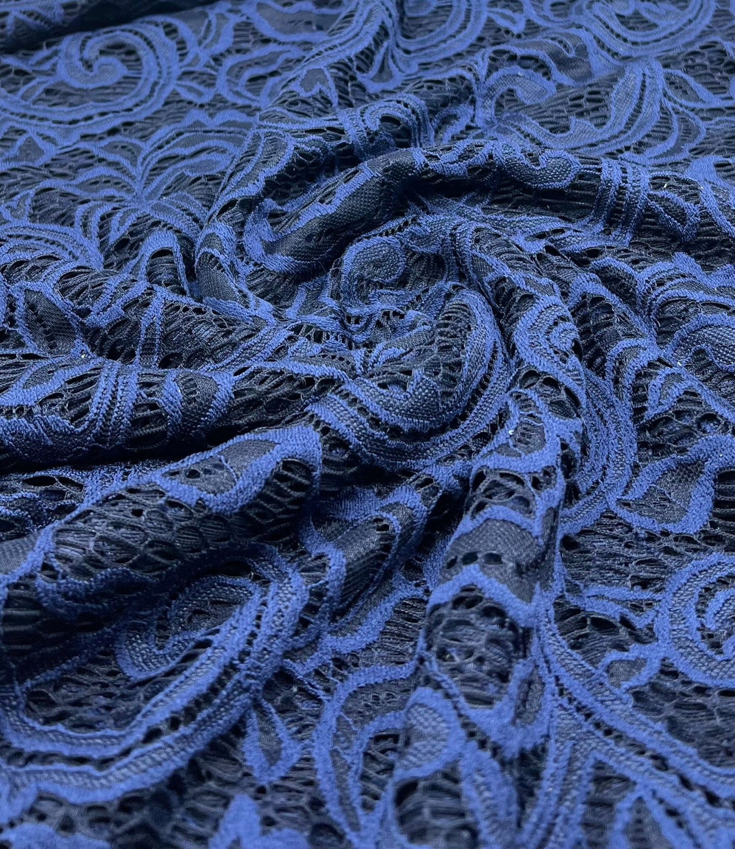 Navy Floral Lace Fabric Stretch - T9 Fabrics