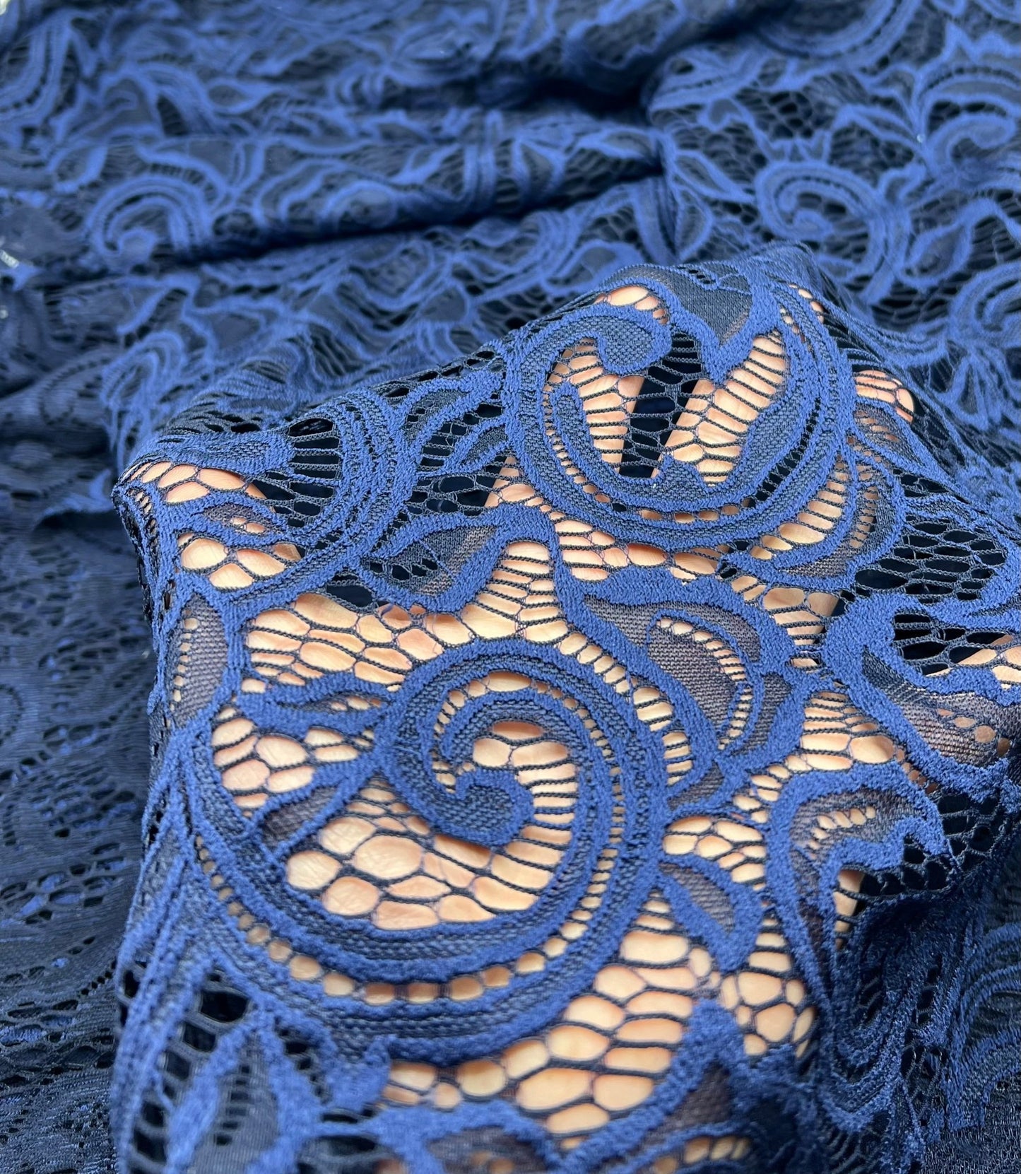 Navy Floral Lace Fabric Stretch - T9 Fabrics