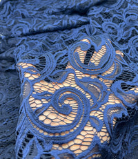 Navy Floral Lace Fabric Stretch - T9 Fabrics