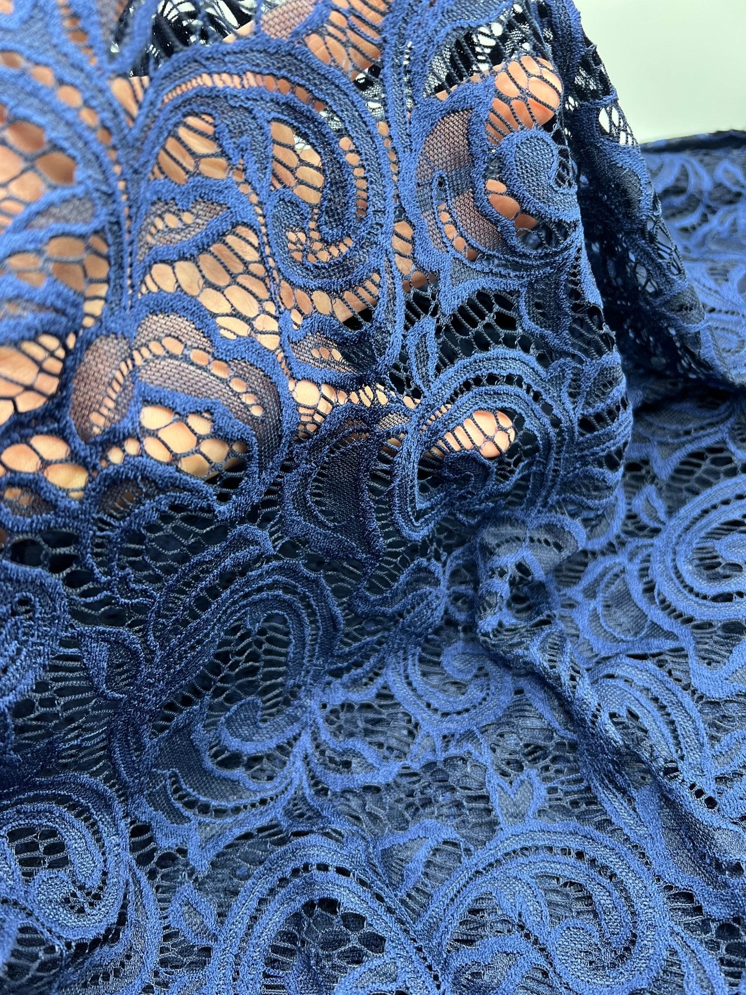 Navy Floral Lace Fabric Stretch - T9 Fabrics