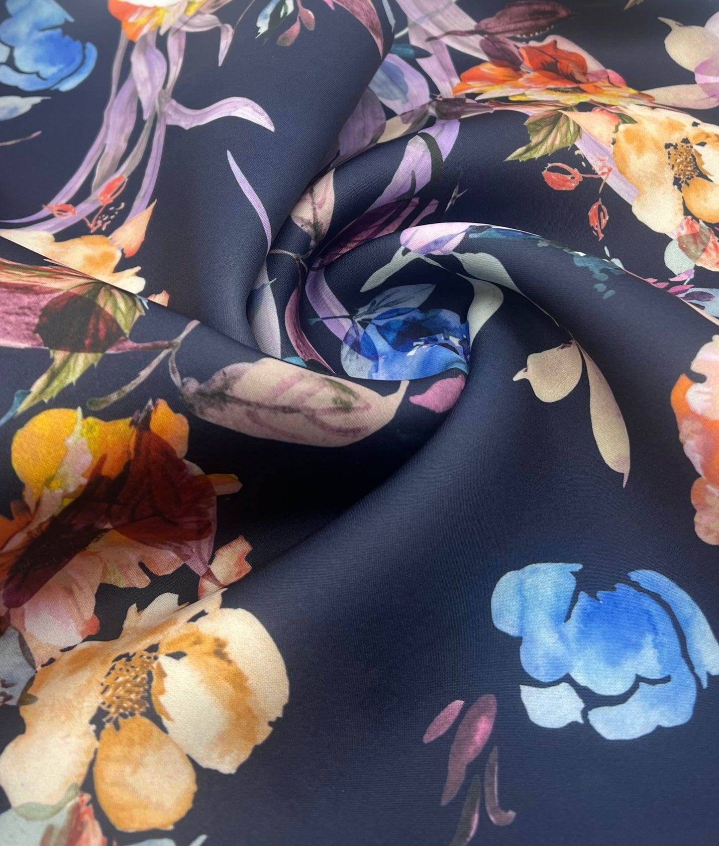 Navy Floral Scuba Foam 3D Mono Scuba Stretch Jersey Fabric Stretch - T9 Fabrics