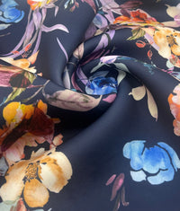 Navy Floral Scuba Foam 3D Mono Scuba Stretch Jersey Fabric Stretch - T9 Fabrics
