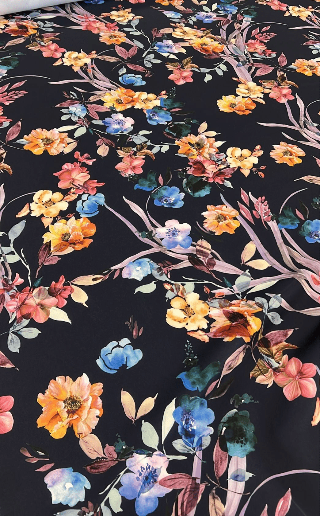 Navy Floral Scuba Foam 3D Mono Scuba Stretch Jersey Fabric Stretch - T9 Fabrics
