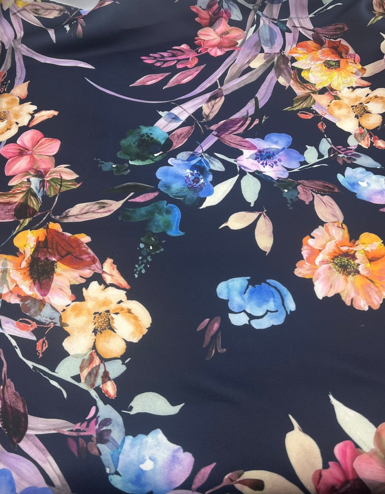 Navy Floral Scuba Foam 3D Mono Scuba Stretch Jersey Fabric Stretch - T9 Fabrics
