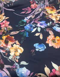 Navy Floral Scuba Foam 3D Mono Scuba Stretch Jersey Fabric Stretch - T9 Fabrics