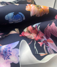Navy Floral Scuba Foam 3D Mono Scuba Stretch Jersey Fabric Stretch - T9 Fabrics