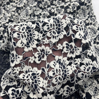 Navy Ivory Floral Textured Lace Fabric Stretch - T9 Fabrics