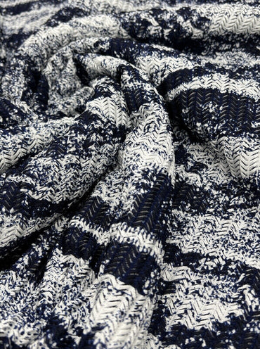 Navy Ivory Knitted Fabric - T9 Fabrics