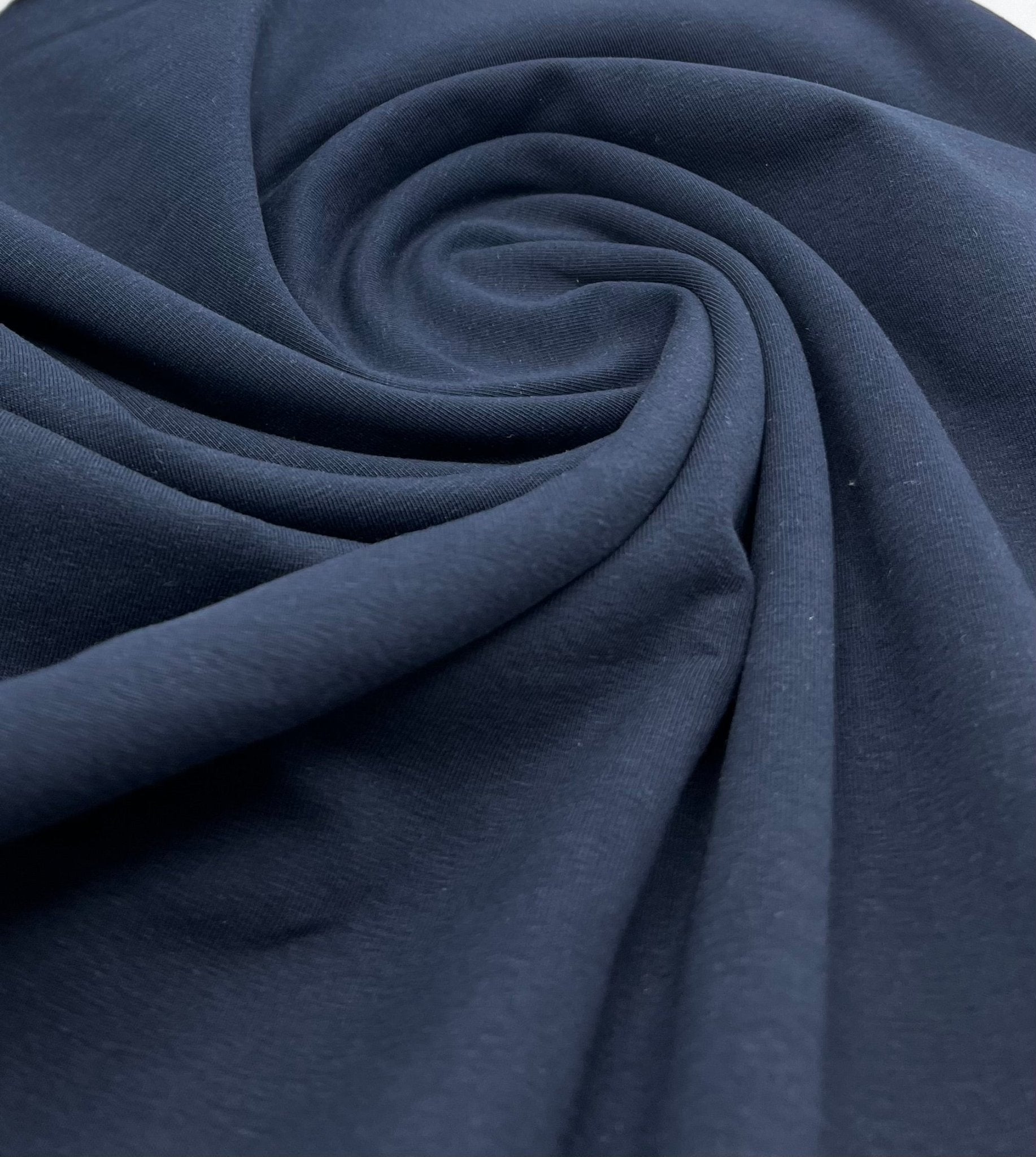 Navy Plain Cotton Stretch Jersey 240 GSM 92/8 Lycra Jersey, 4 Way Stretch, Sold By Metre - T9 Fabrics