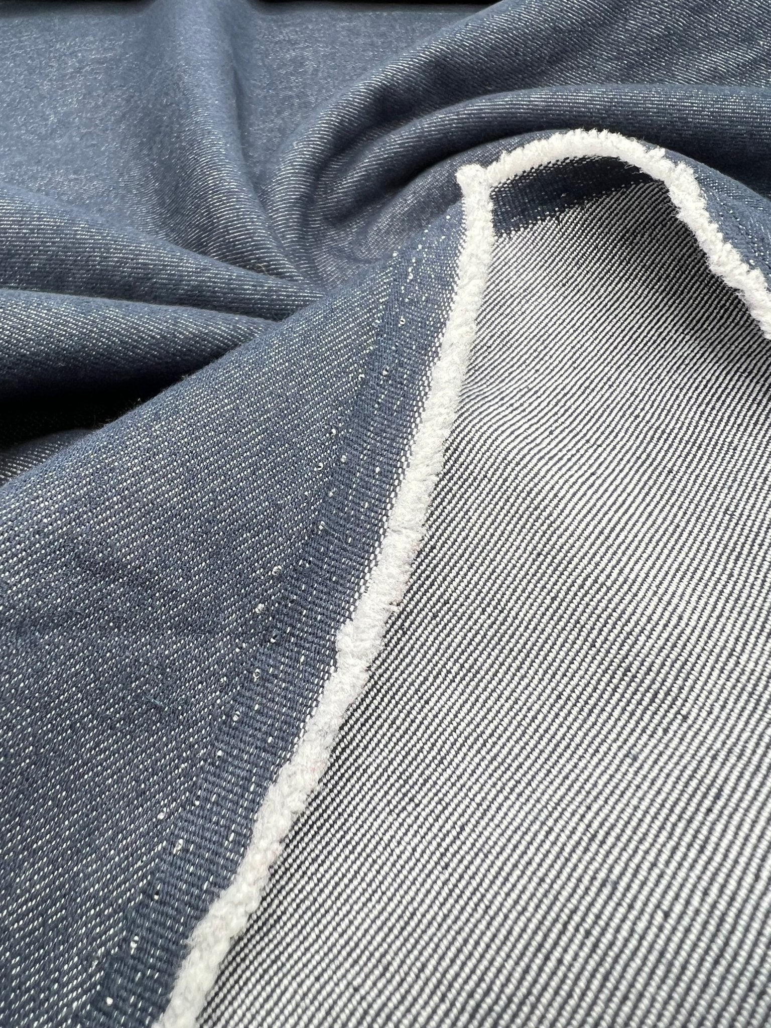 Navy Plain Washed Stretch Denim 280GSM - T9 Fabrics