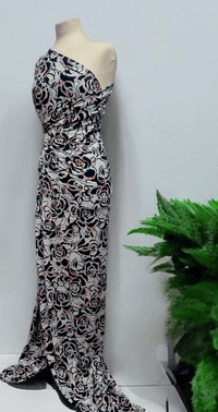 Navy Red Rose On White Print Soft Touch 4 Way Stretch Fabric - T9 Fabrics