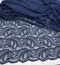 Navy Scalloped Edge Floral Lace Fabric Stretch - T9 Fabrics