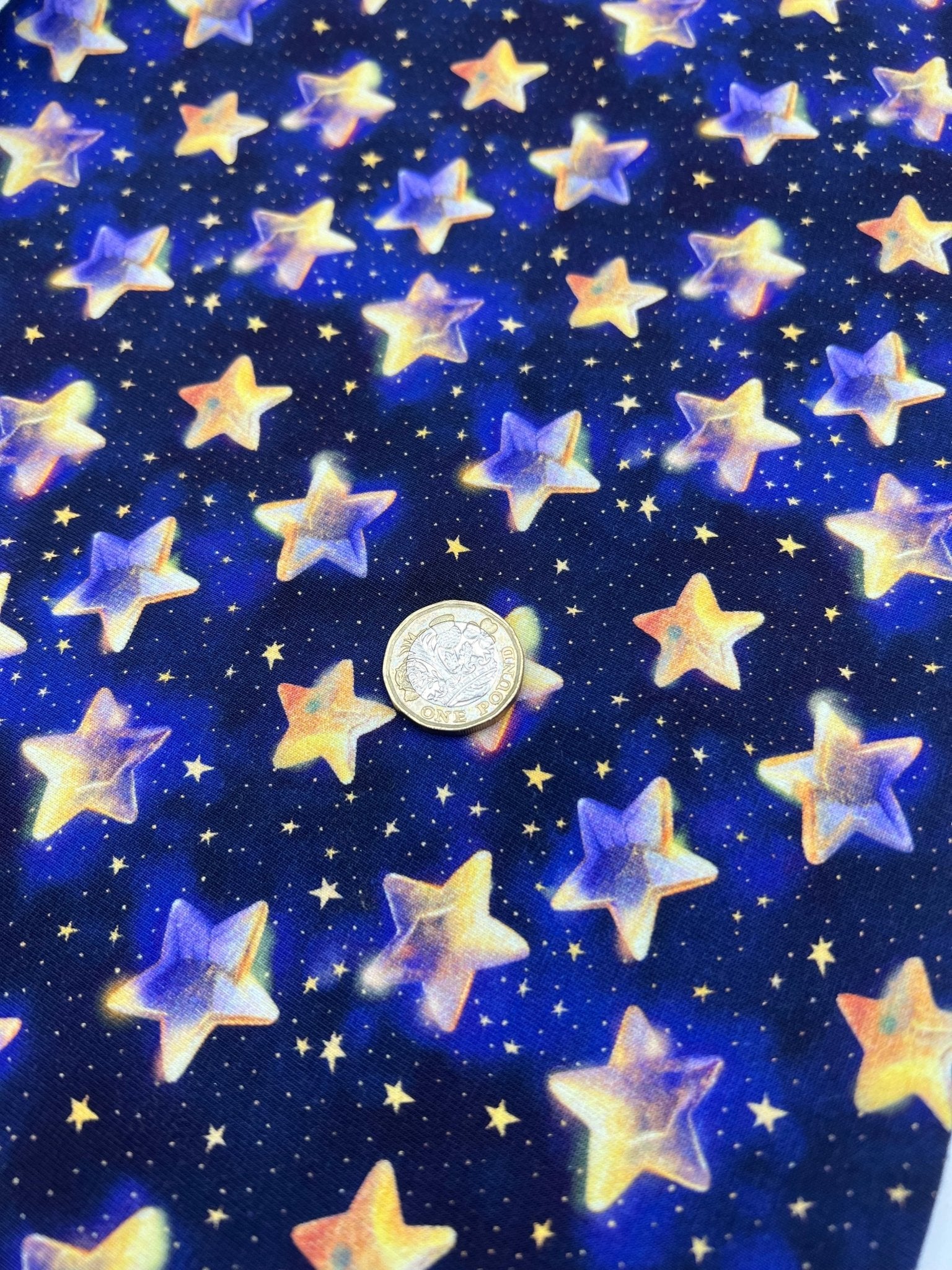 Navy Stars Print Cotton Stretch Jersey 200 GSM 95/5 Lycra 4 Way Stretch - T9 Fabrics