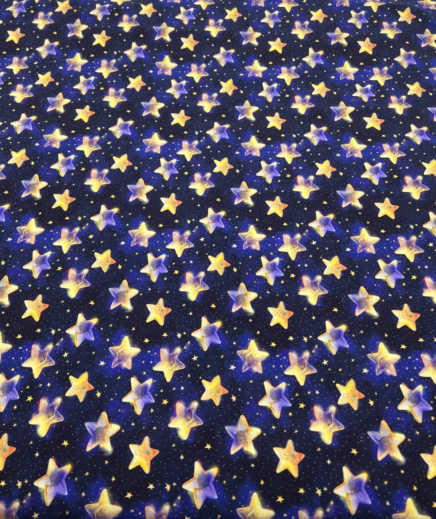 Navy Stars Print Cotton Stretch Jersey 200 GSM 95/5 Lycra 4 Way Stretch - T9 Fabrics