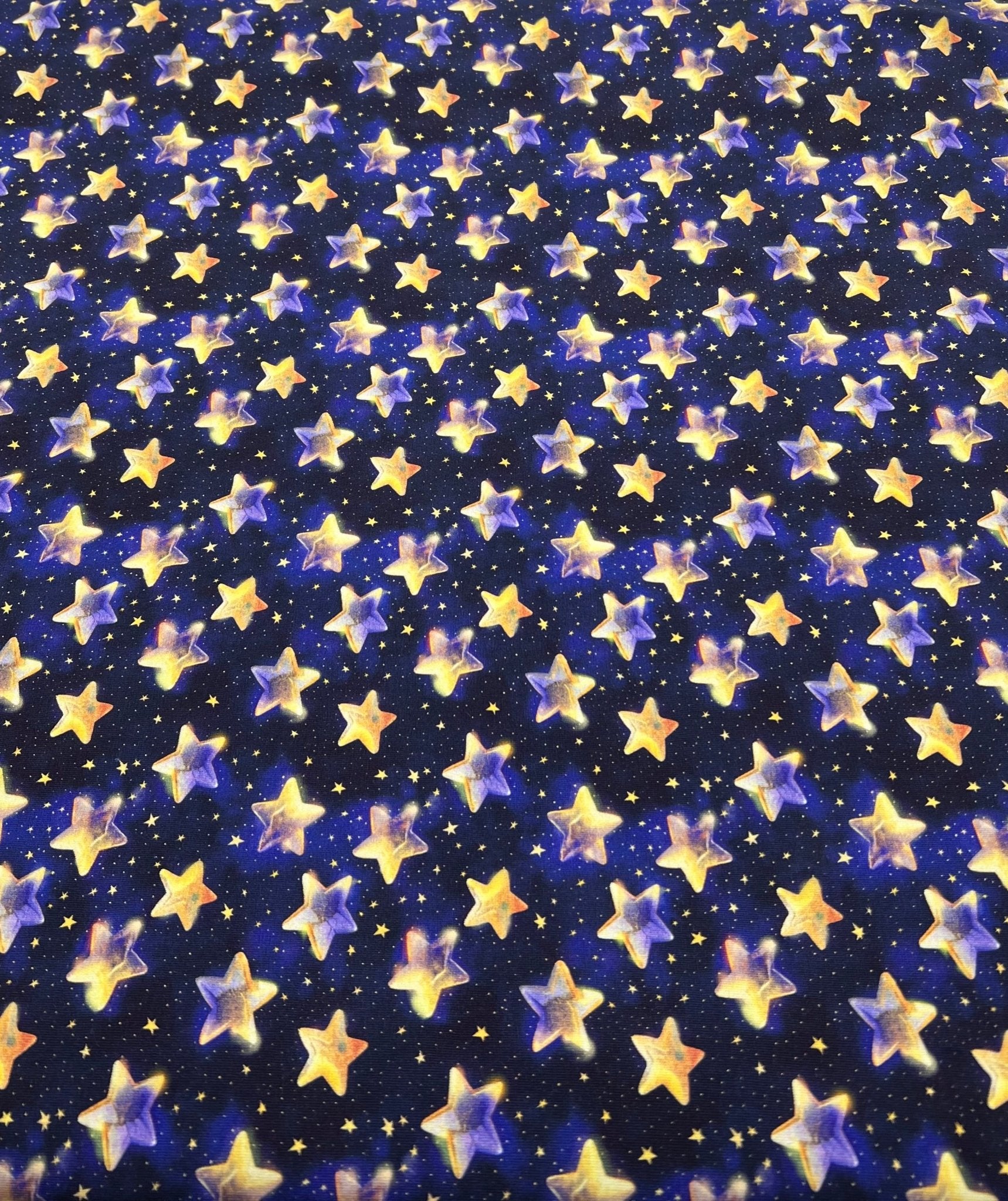 Navy Stars Print Cotton Stretch Jersey 200 GSM 95/5 Lycra 4 Way Stretch - T9 Fabrics