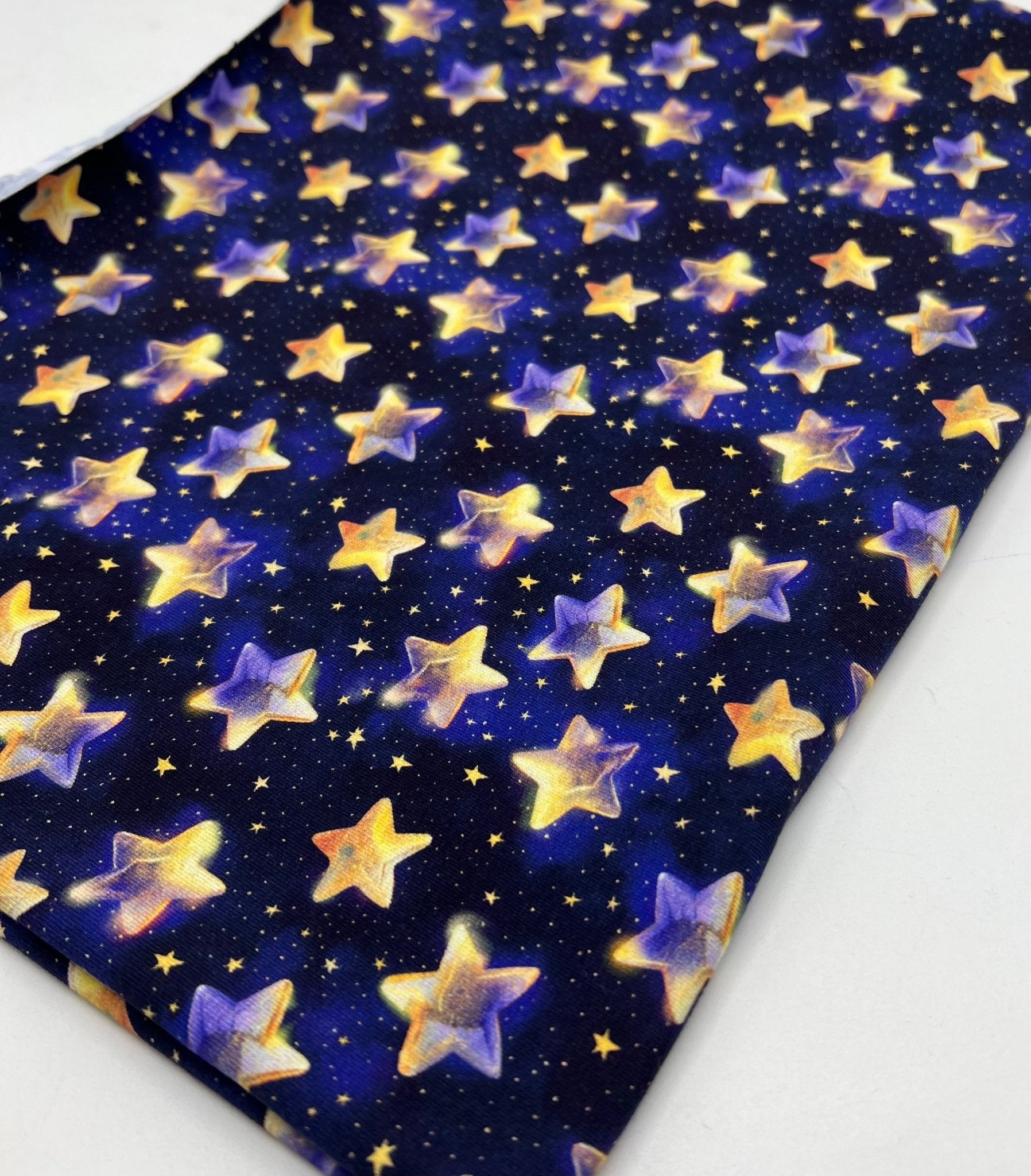 Navy Stars Print Cotton Stretch Jersey 200 GSM 95/5 Lycra 4 Way Stretch - T9 Fabrics