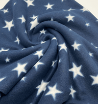 Navy Stars Printed Anti - Pil Polar Fleece Fabric Blanket Loungewear - T9 Fabrics