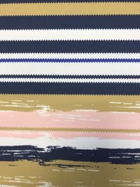 Navy Stripe Printed Scuba Crepe Jersey Fabric 4 Way Stretch - T9 Fabrics