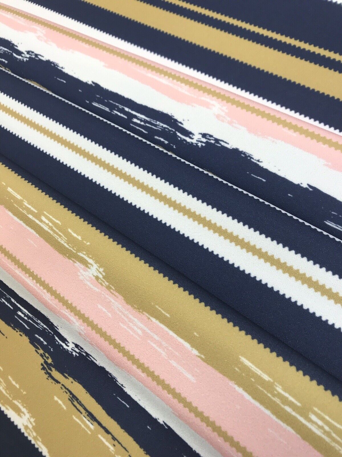 Navy Stripe Printed Scuba Crepe Jersey Fabric 4 Way Stretch - T9 Fabrics