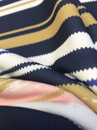 Navy Stripe Printed Scuba Crepe Jersey Fabric 4 Way Stretch - T9 Fabrics