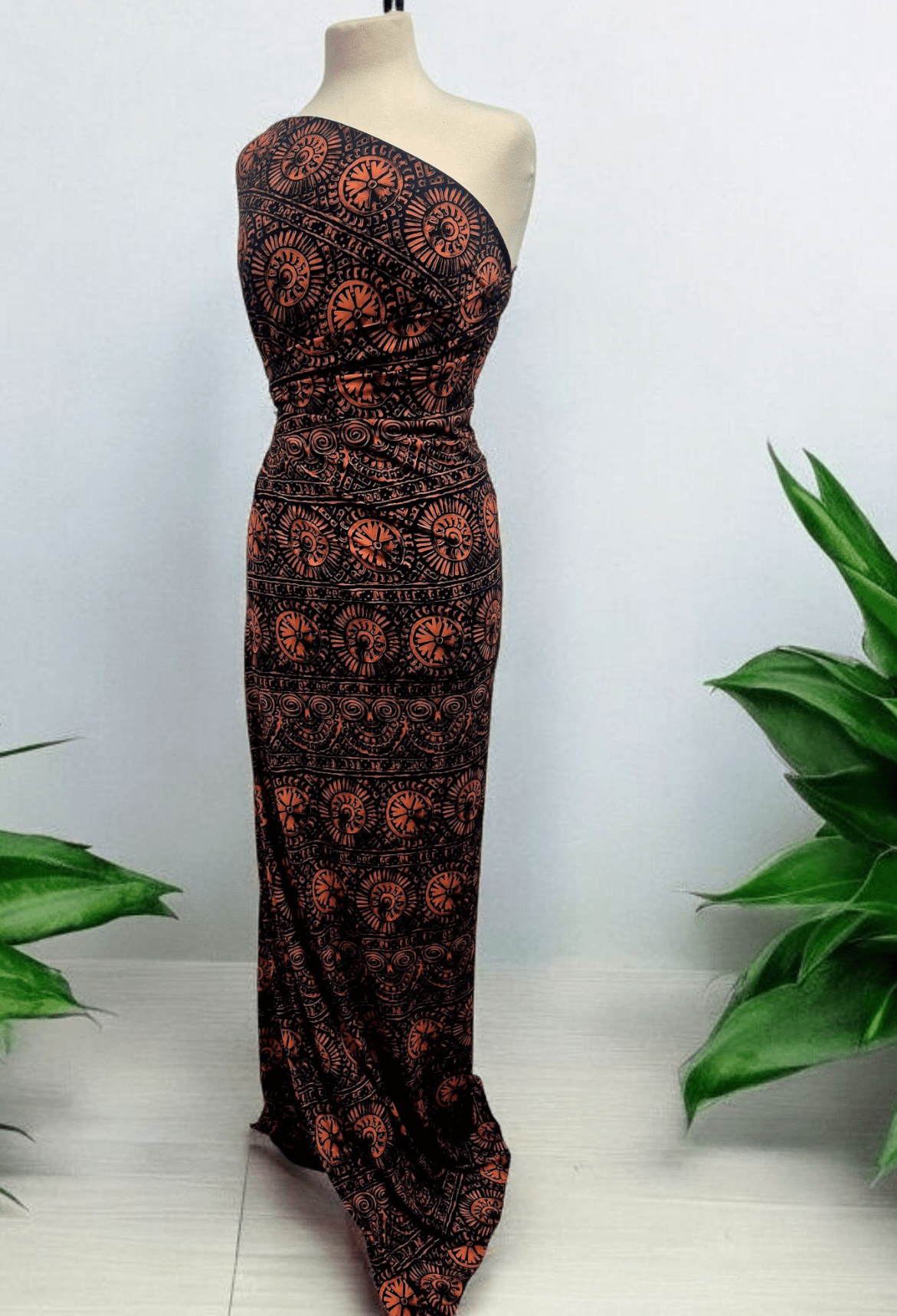 Navy Terracotta Print ITY Fabric 4 Way Stretch - T9 Fabrics