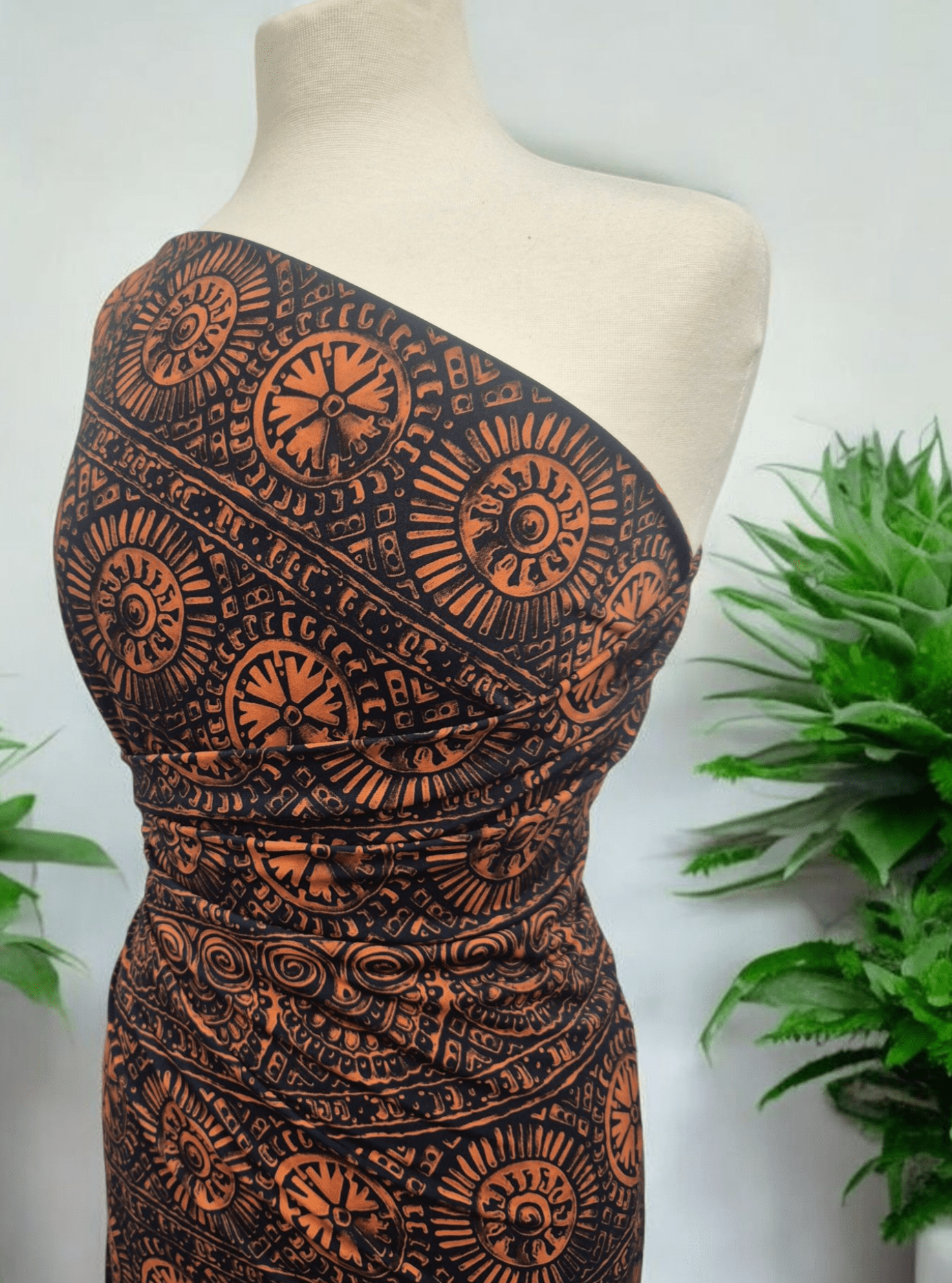 Navy Terracotta Print ITY Fabric 4 Way Stretch - T9 Fabrics