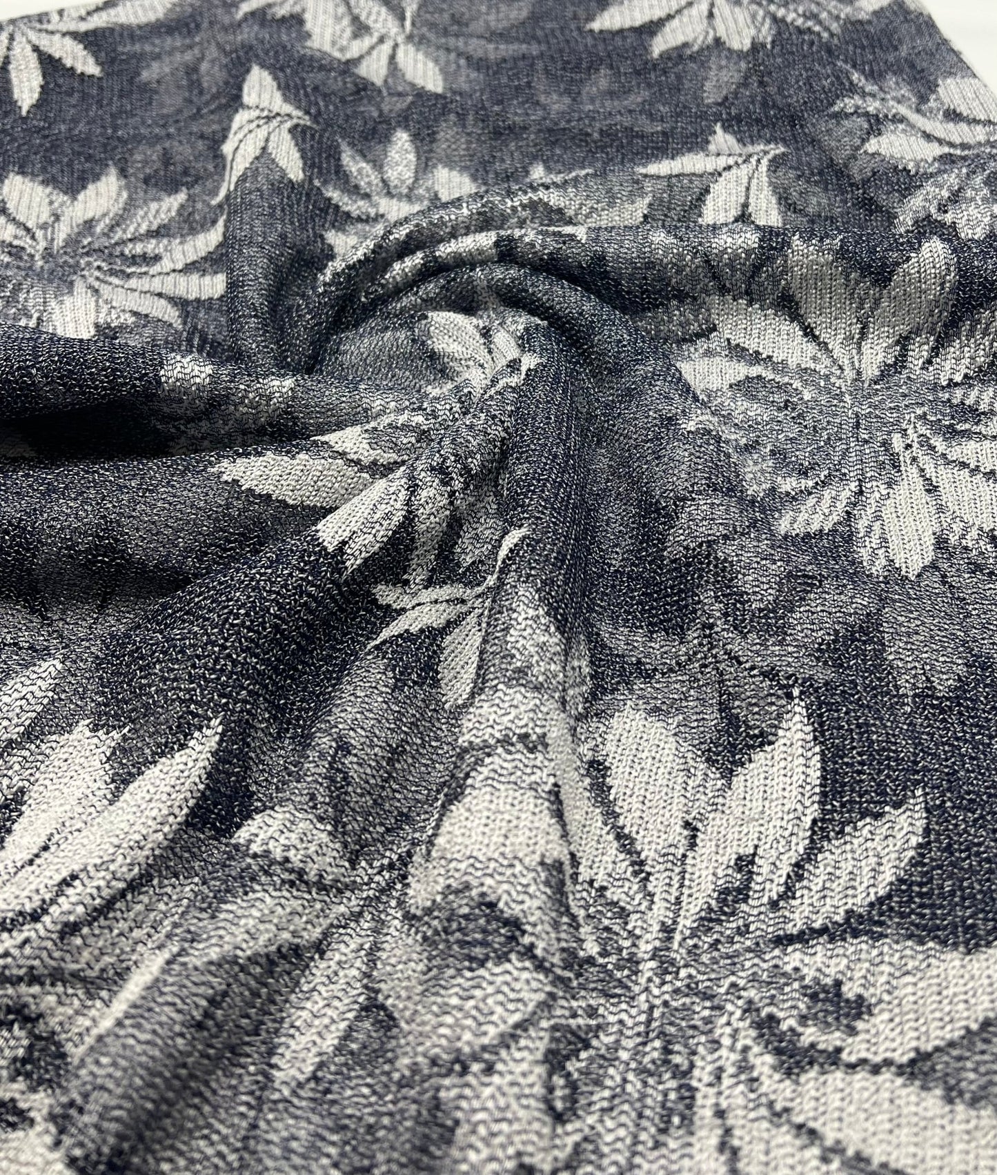 Navy White Floral Mesh Fabric Stretch - T9 Fabrics
