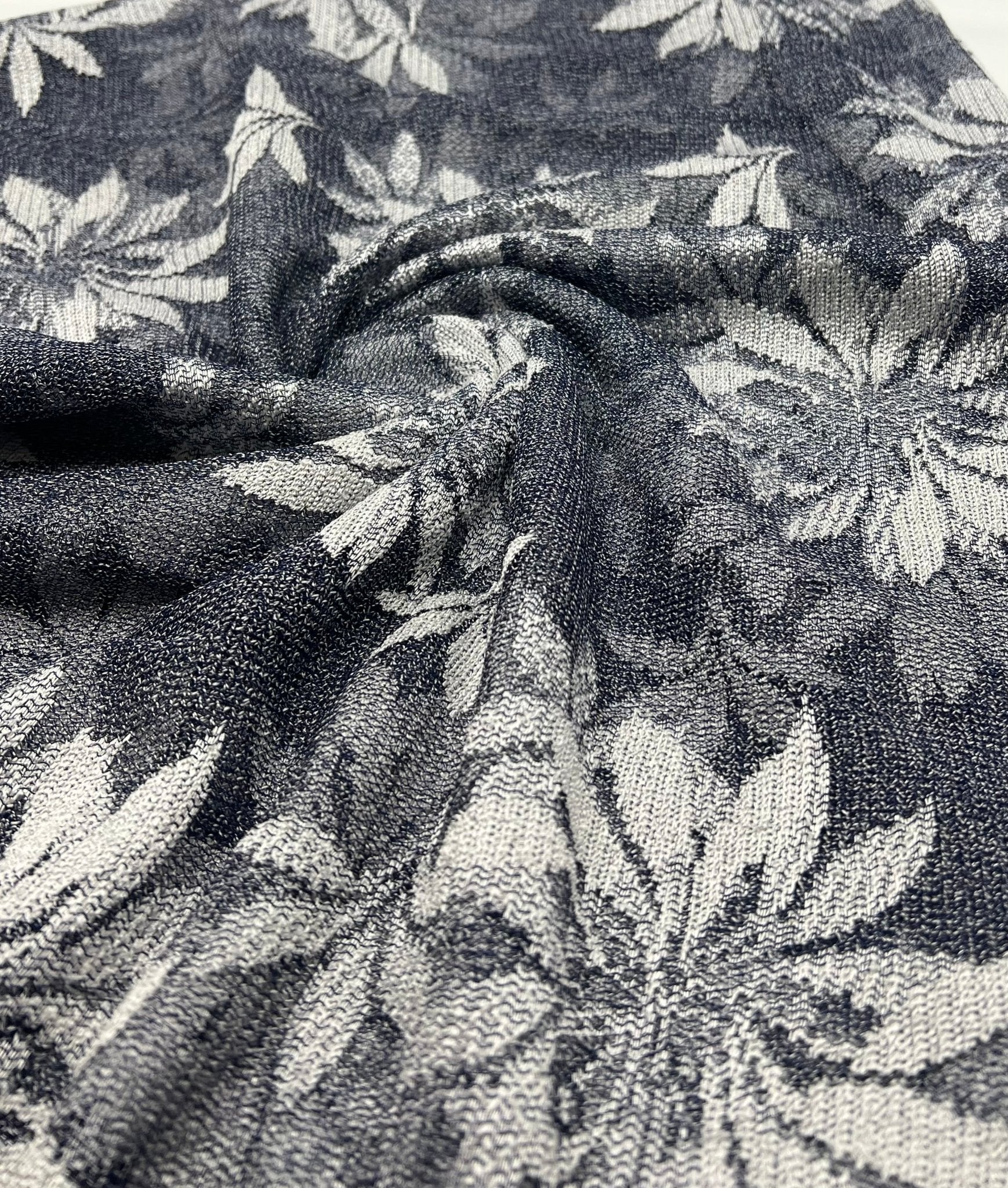 Navy White Floral Mesh Fabric Stretch - T9 Fabrics