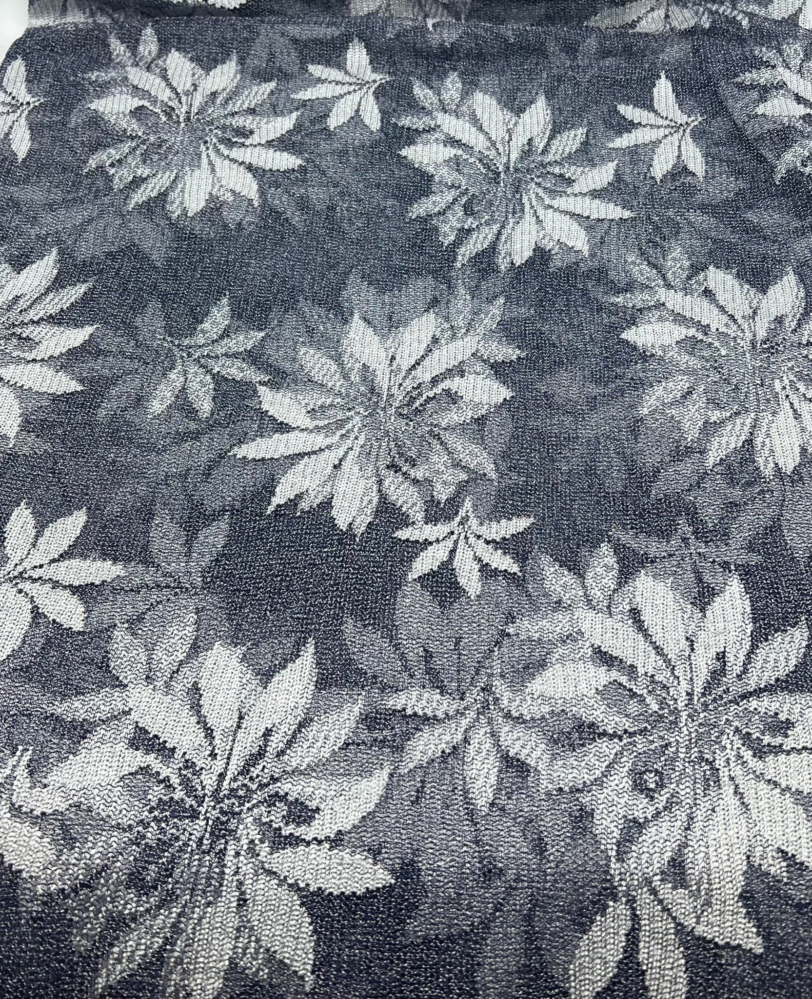 Navy White Floral Mesh Fabric Stretch - T9 Fabrics