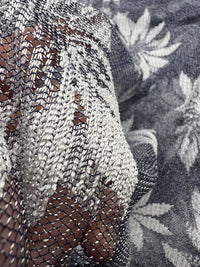 Navy White Floral Mesh Fabric Stretch - T9 Fabrics