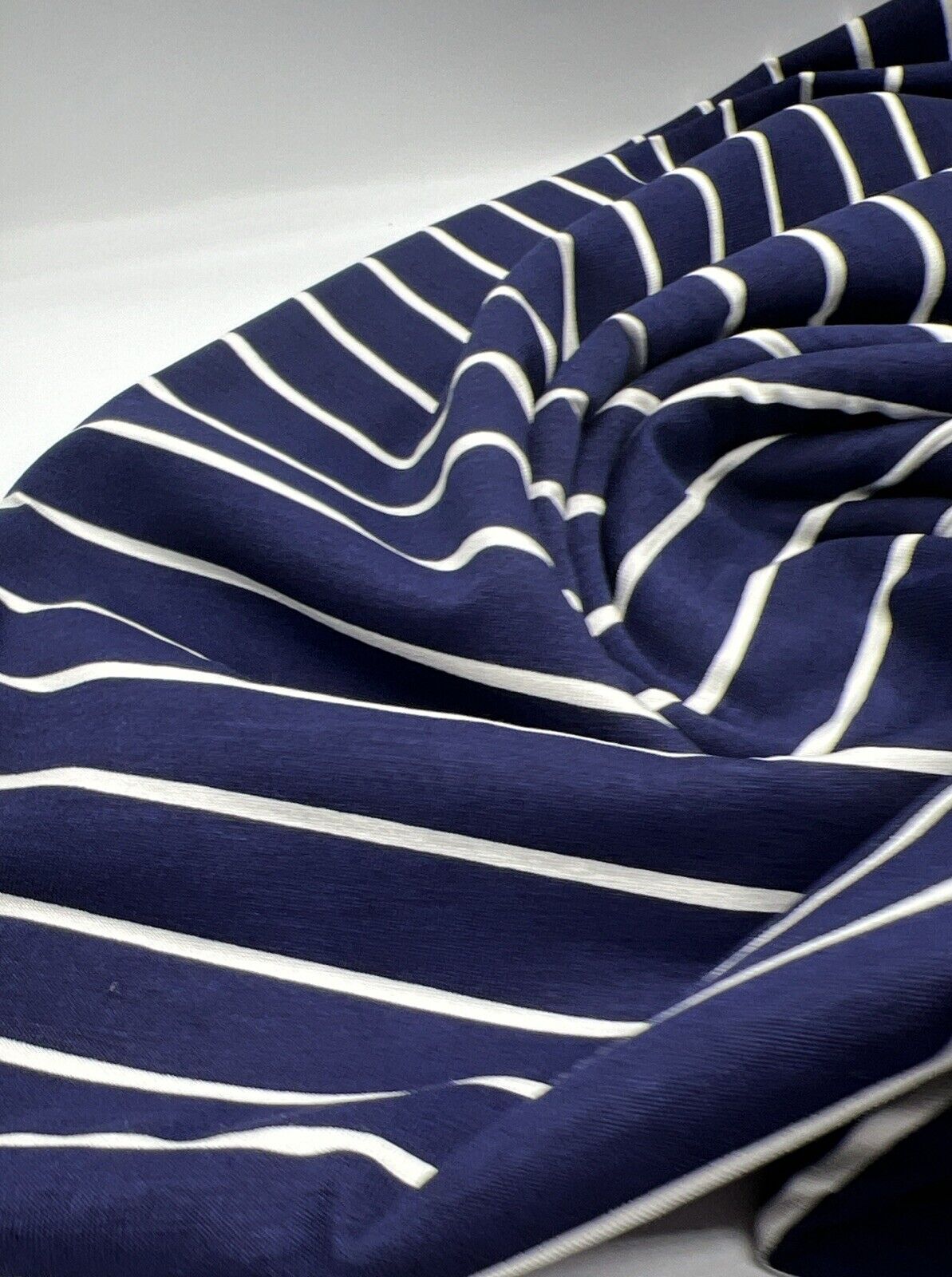 Navy & White Horizontal Stripe Print Viscose Elastane Fabric - T9 Fabrics