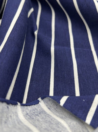 Navy & White Horizontal Stripe Print Viscose Elastane Fabric - T9 Fabrics