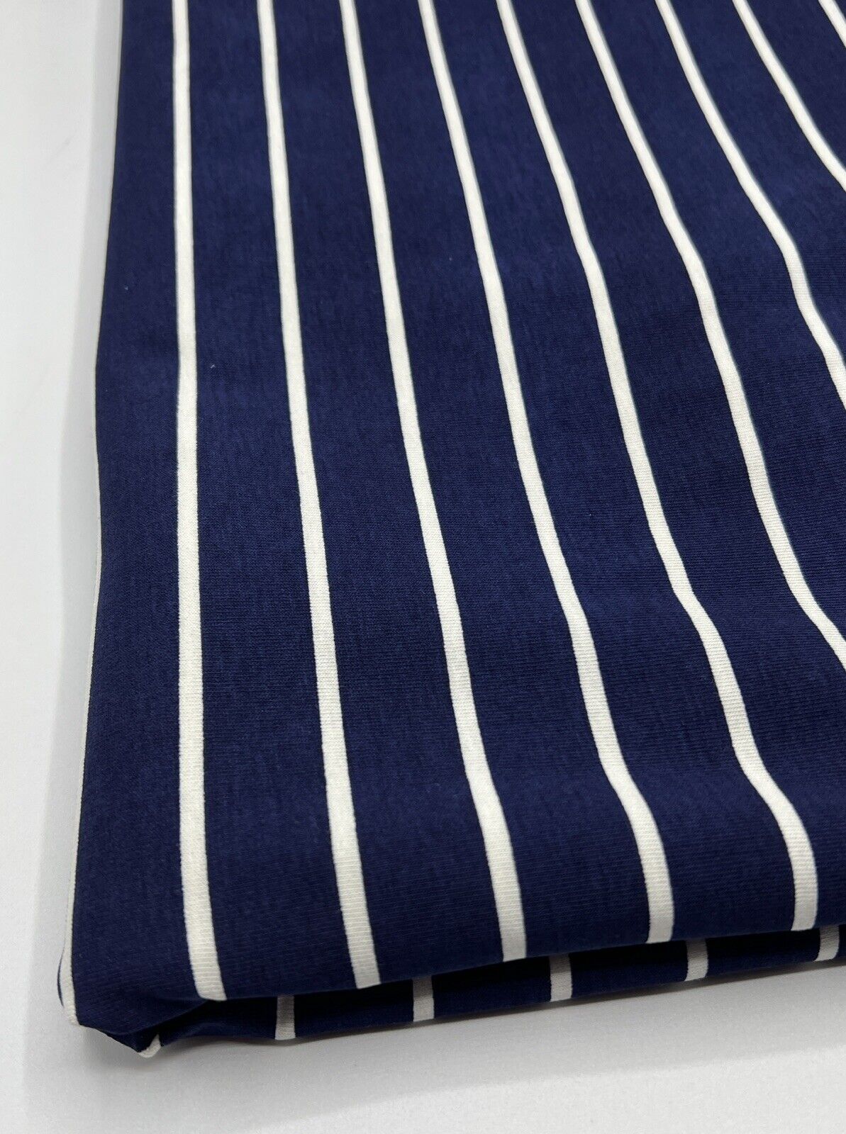 Navy & White Horizontal Stripe Print Viscose Elastane Fabric - T9 Fabrics