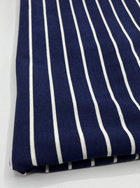 Navy & White Horizontal Stripe Print Viscose Elastane Fabric - T9 Fabrics