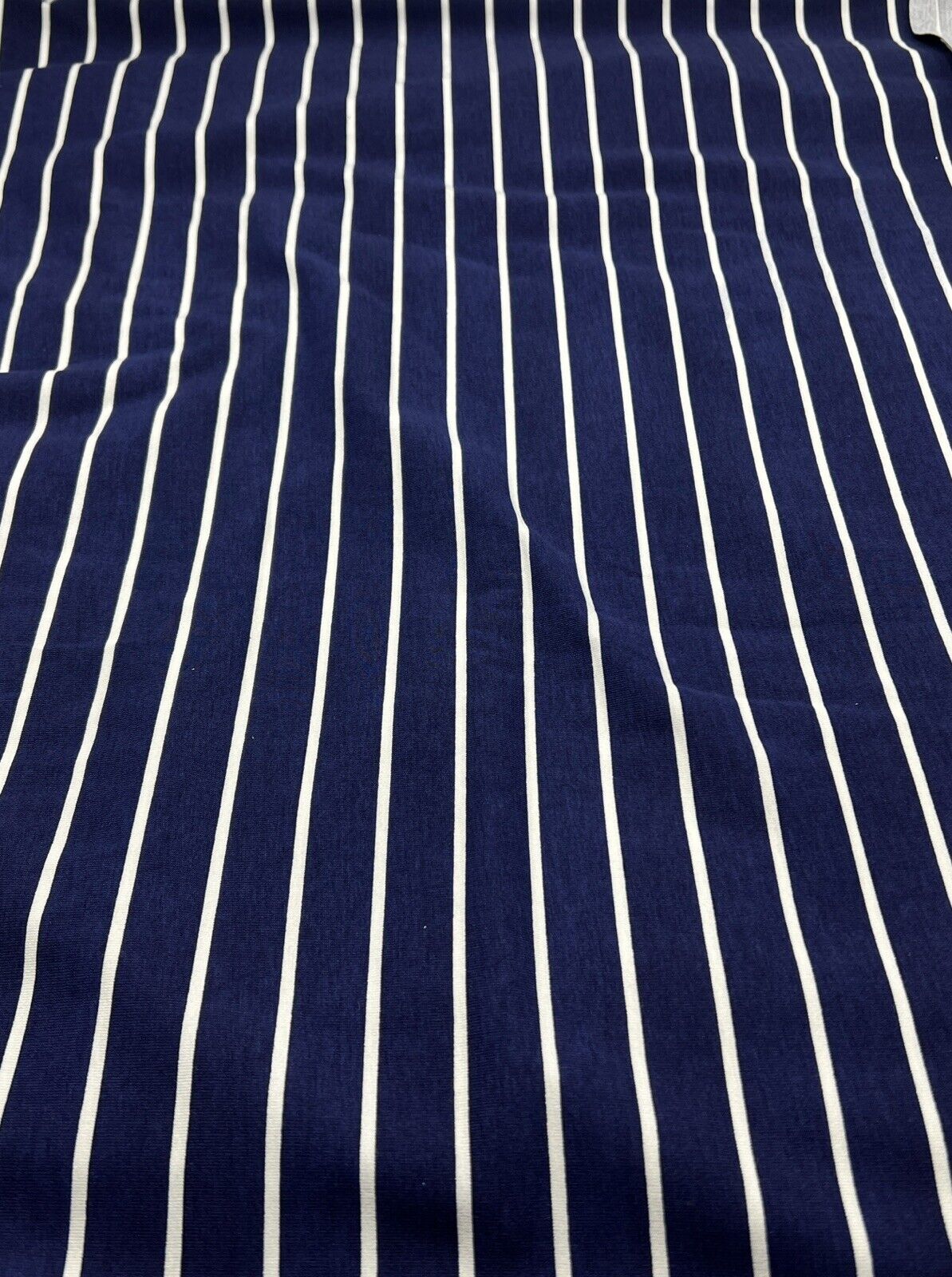 Navy & White Horizontal Stripe Print Viscose Elastane Fabric - T9 Fabrics