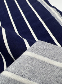 Navy & White Horizontal Stripe Print Viscose Elastane Fabric - T9 Fabrics