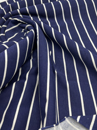 Navy & White Horizontal Stripe Print Viscose Elastane Fabric - T9 Fabrics