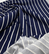 Navy & White Horizontal Stripe Print Viscose Elastane Fabric - T9 Fabrics