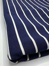 Navy & White Horizontal Stripe Print Viscose Elastane Fabric - T9 Fabrics